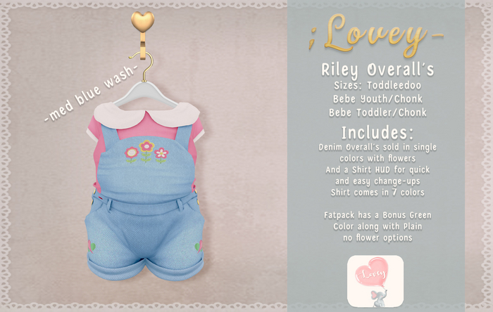;Lovey- Riley Overall's - Med Blue Wash