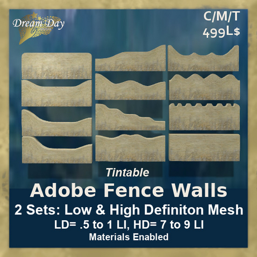 Second Life Marketplace - 12 Mesh Adobe Fence Walls