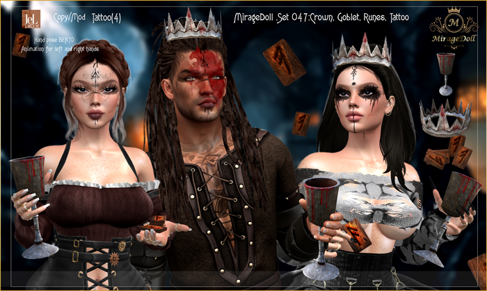 MirageDoll .Set 047:Crown, Goblet, Runes, Tattoo