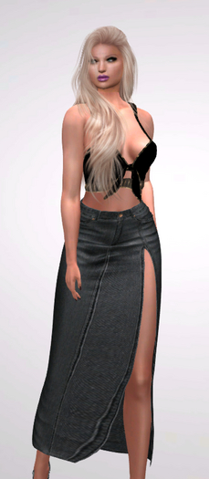 ZJ'S CHLOE SLIT DENIM SKIRT/TOP   BLACK/COPPER" MAITREYA, LEGACY, LEGACY PERKY, REBORN
