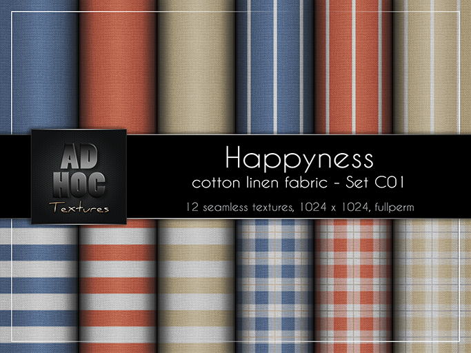 AD HOC - HAPPYNESS - Set C01 - Baumwolle Stoff Leinen (einfarbig, gestreift, kariert)