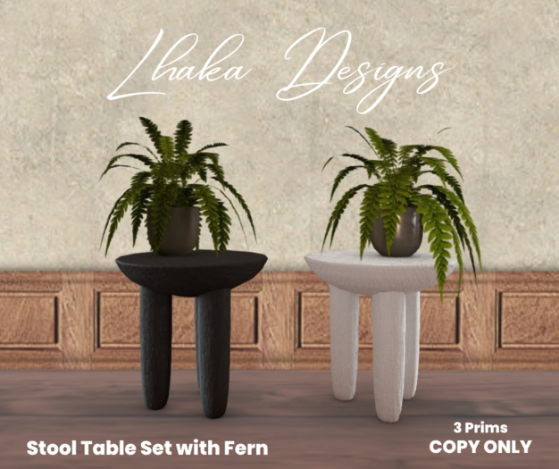Stool Table With Fern Plant Set B01-02
