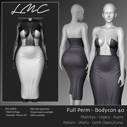 DEMO - LMC Mesh - Bodycon 40 - Wide Cut Dress Maitreya, Kupra, Legacy, Reborn, GenX, Waifu