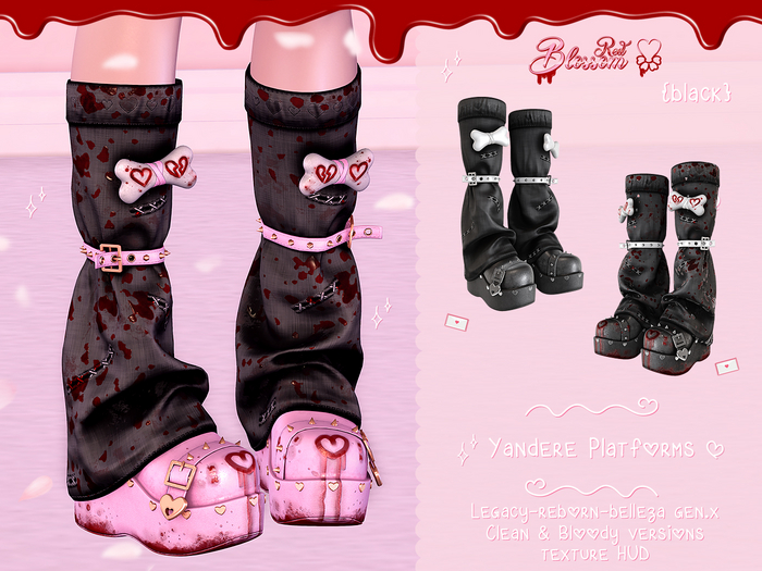 { Red Blossom } Yandere Platforms & Leg Warmers { BLACK }