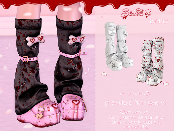 { Red Blossom } Yandere Platforms & Leg Warmers { WHITE }