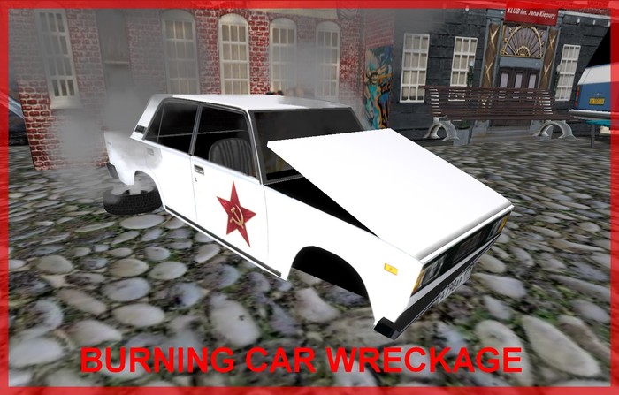 Urban Wreckage Burning car wreck