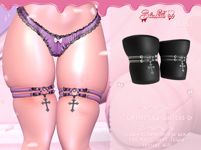 { Red Blossom } Gothic Leg Garters { BLACK }