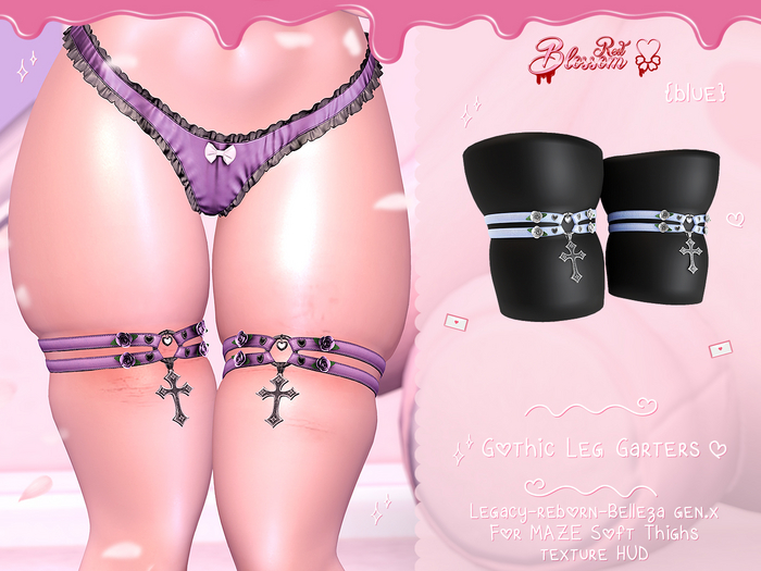 { Red Blossom } Gothic Leg Garters { BLUE }