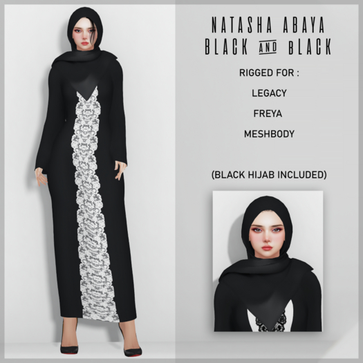 NATASHA ABAYA BLACK & BLACK W/HIJAB