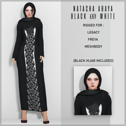 NATASHA ABAYA BLACK & WHITE W/HIJAB