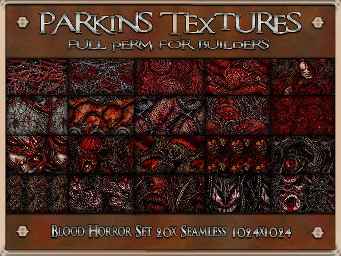 Parkins Textures - Blood Horror Set - 20x Full Perm Seamless 1024 - Halloween, Gore, Pattern, Scary, Gothic, Red, Blood