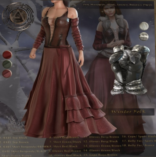 (A)MAZE - Gloves Winter Folk (Burgundy/Black) Maitreya