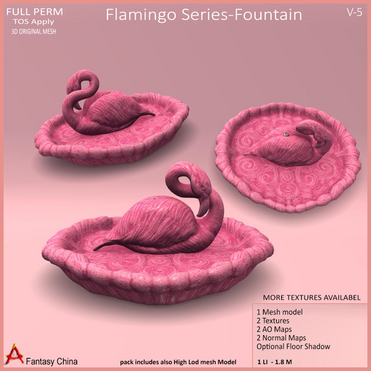 Flamingo - v5, FULL PERM Flamingo, Fountain, sculpture, Flamingo