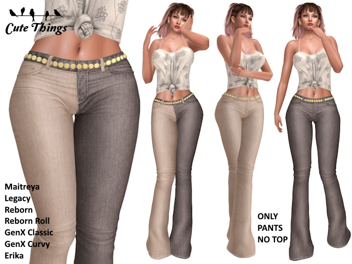 [CT] Flare Jeans Brown - Beige - Bicolors - Maitreya - GenX/Curvy - Reborn - Reborn Roll - Erika - Legacy DEMO