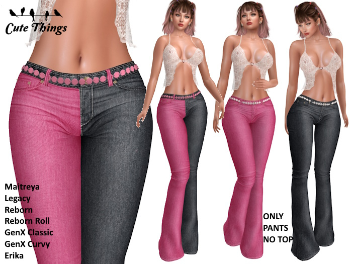 [CT] Flare Jeans Pink - Black - Bicolors - Maitreya - GenX/Curvy - Reborn - Reborn Roll - Erika - Legacy  DEMO