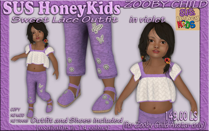 SUS HoneyKids - ZOOBY CHILD - Sweet Lace Outfit violet (Box)