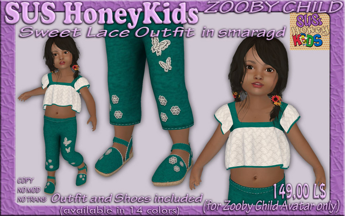 SUS HoneyKids - ZOOBY CHILD - Sweet Lace Outfit smaragd (Box)