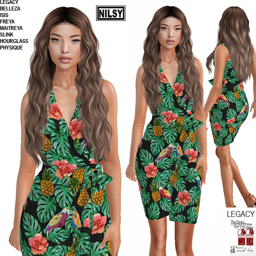 FRONT TIED TROPIC DRESS,MESH BODY