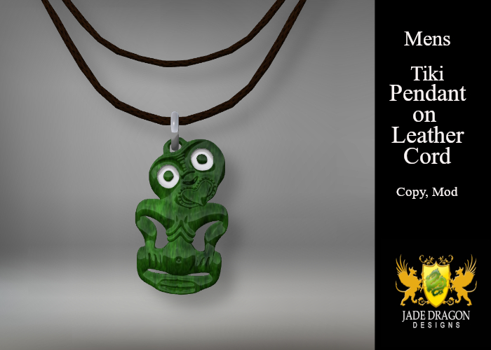 Tiki Pendant - Leather Cord - Mens Necklace
