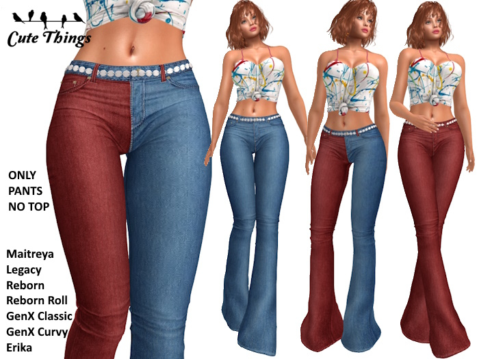 [CT] Flare Jeans Blu - Red - Bicolors - Maitreya - GenX/Curvy - Reborn - Reborn Roll - Erika - Legacy DEMO
