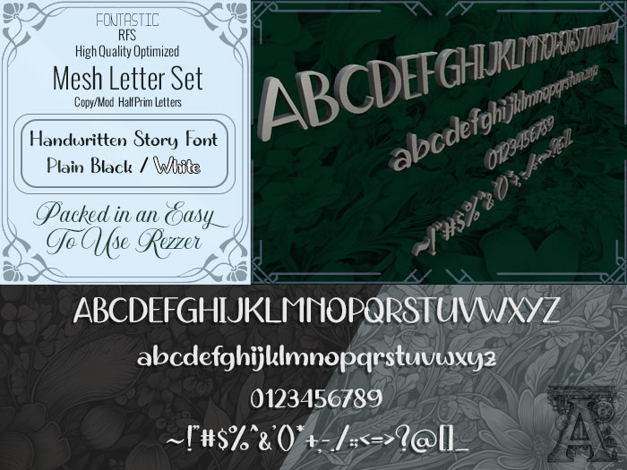 Fontastic | RFS - 3D Mesh Letters - Handwritten Story- Plain Black & White