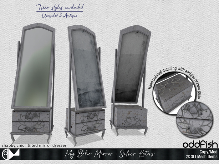 ODd - My Boho Mirror : Silver Lotus (Tilted Mirror Dresser)