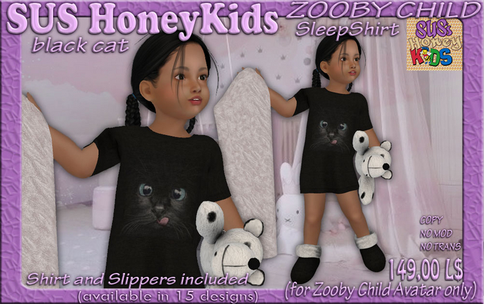SUS HoneyKids - ZOOBY CHILD - SleepShirt black cat  (Box)