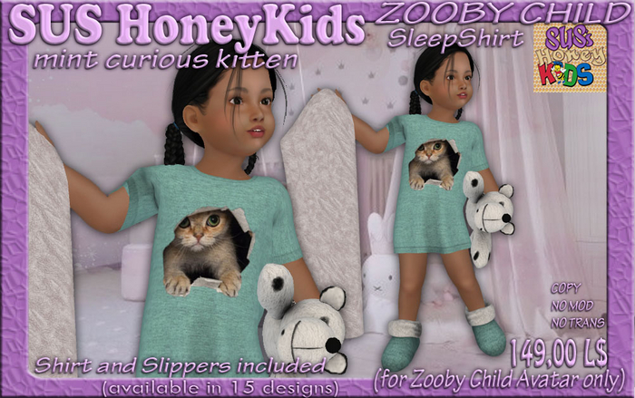 SUS HoneyKids - ZOOBY CHILD - SleepShirt mint curious  (Box)