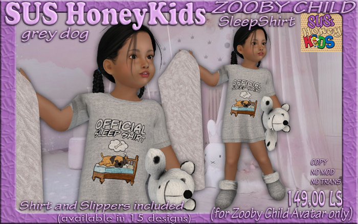 SUS HoneyKids - ZOOBY CHILD - SleepShirt grey dog  (Box)