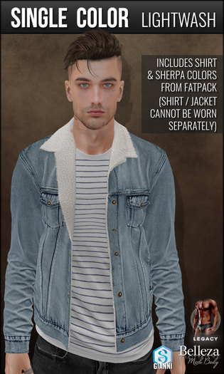 {COLD-ASH} Mens SHERPA Jacket (Denim-Single-LIGHTWASH)