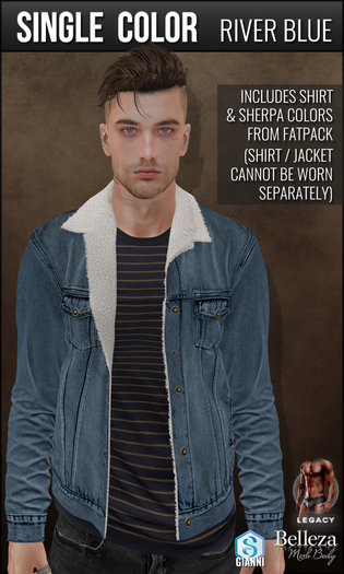 {COLD-ASH} Mens SHERPA Jacket (Denim-Single-RIVERBLUE)