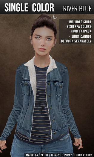 {COLD-ASH} Womens SHERPA Jacket (Denim-Single-RIVERBLUE)