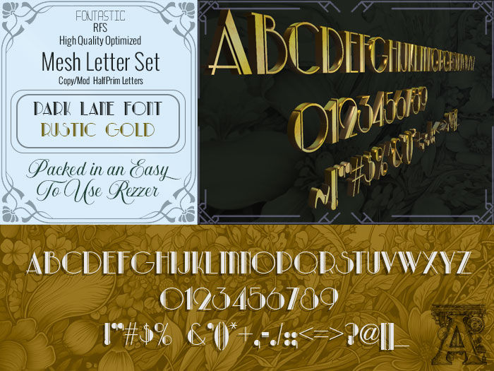 Fontastic | RFS - 3D Mesh Letters - Park Lane- Rustic Gold