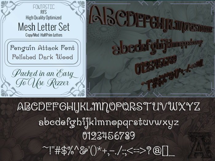 Fontastic | RFS - 3D Mesh Letters - Penguin Attack- Polished Wood Laminate