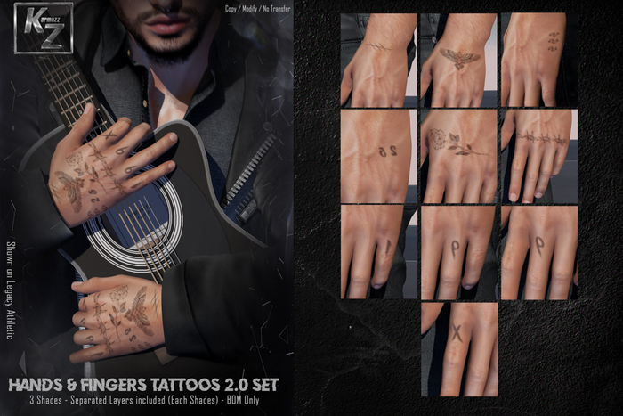 KARMAZZ Hands & Fingers Tattoos 2.0 Set - 3 Shades - BOM