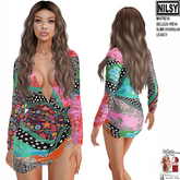 DRAPED PATCH DRESS,MESH BODY