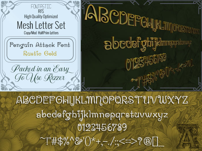Fontastic | RFS - 3D Mesh Letters - Penguin Attack- Rustic Gold