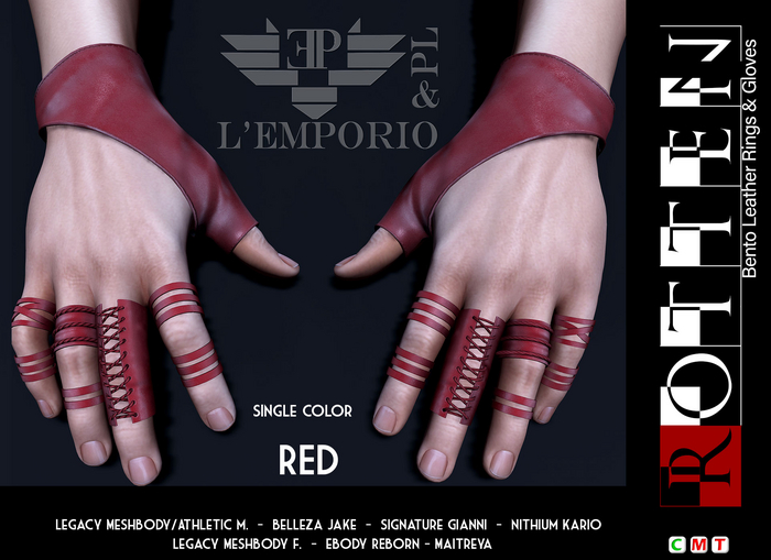 L'Emporio&PL::*Rotten*::Leather  Gloves & Rings-RED-