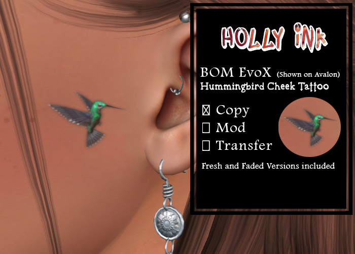 Holly Ink - BOM Hummingbird Cheek Tattoo - EvoX only