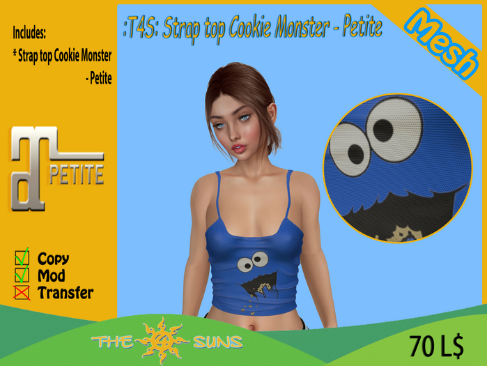 :T4S: Strap top Cookie Monster - Petite