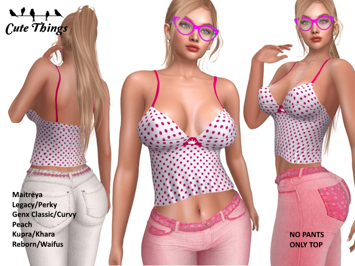 [CT] Babie Dots Top - Barbie inspired - Maitreya - Legacy/Perky - Kupra/Khara - GenX/Curvy - Reborn/Waifu - Peach