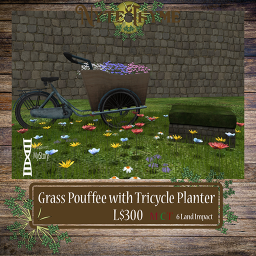 -Nytethyme- Grass Poufee with Tricycle Planter Box