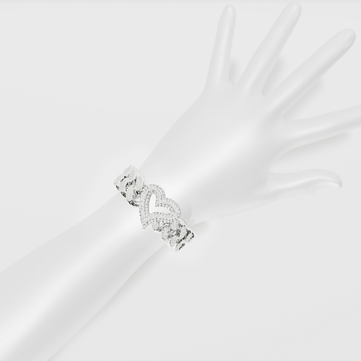 COCAINE. TILTED HEART BRACELET - PLATINUM