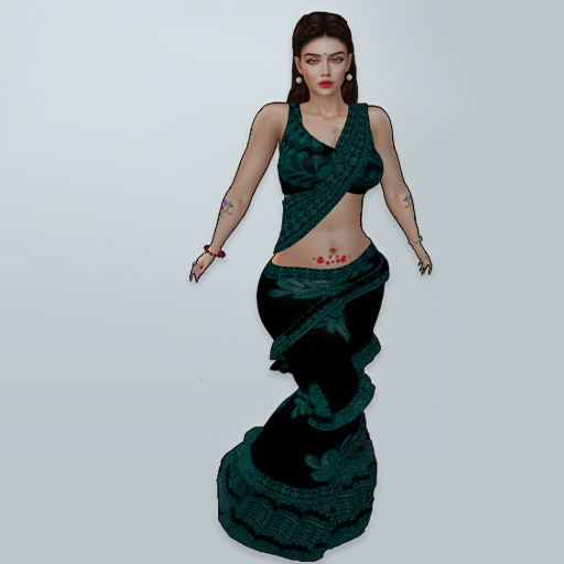 M Saree 19 Blue Green Thread Design