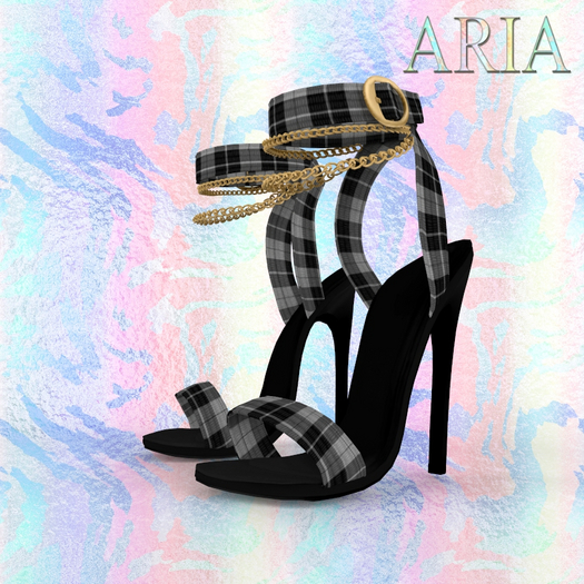 Grey Plaid Chain Heels