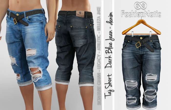 Taj Male Shorts - Dark Blue Denim Jeans - Signature Gianni Shorts , Belleza Jake, Legacy, Athletic - FashionNatic