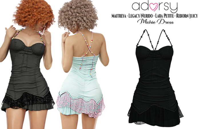 adorsy - Michie Dress Dark Black - Maitreya/Legacy-Nerido/Lara Petite/Reborn-Juicy