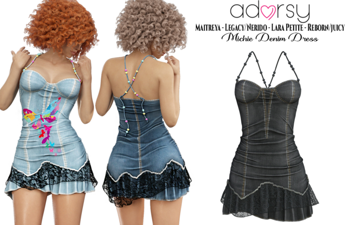 adorsy -  Michie Denim Dress Black - Maitreya/Legacy-Nerido/Lara Petite/Reborn-Juicy