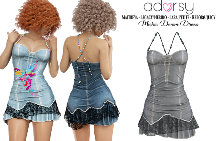 adorsy -  Michie Denim Dress Grey - Maitreya/Legacy-Nerido/Lara Petite/Reborn-Juicy