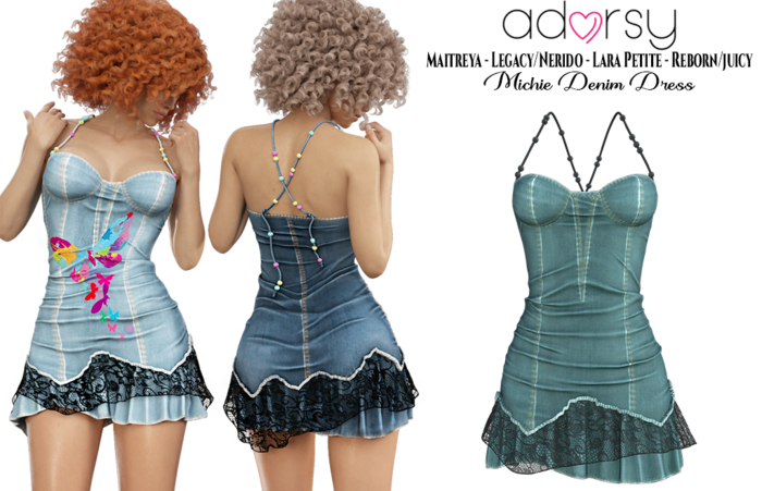 adorsy -  Michie Denim Dress Petrol - Maitreya/Legacy-Nerido/Lara Petite/Reborn-Juicy